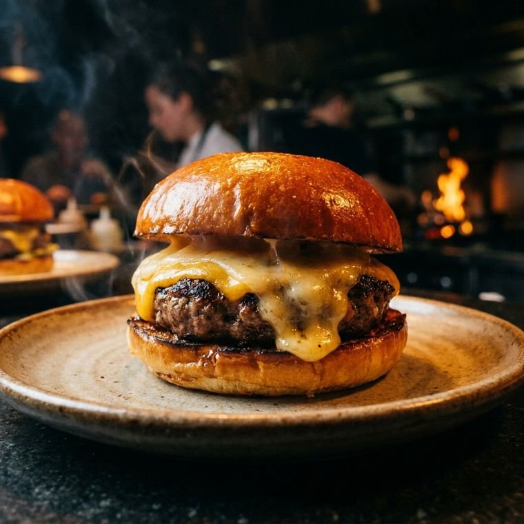 Gourmet flame-grilled cheeseburger